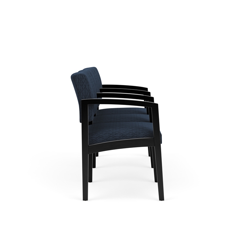 Lenox Wood Reception Waiting 3-Seat Tandem Seating / Black Wood / Blue