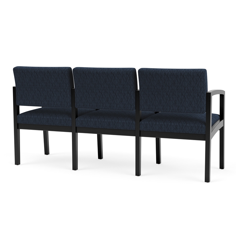 Lenox Wood Reception Waiting 3-Seat Tandem Seating / Black Wood / Blue