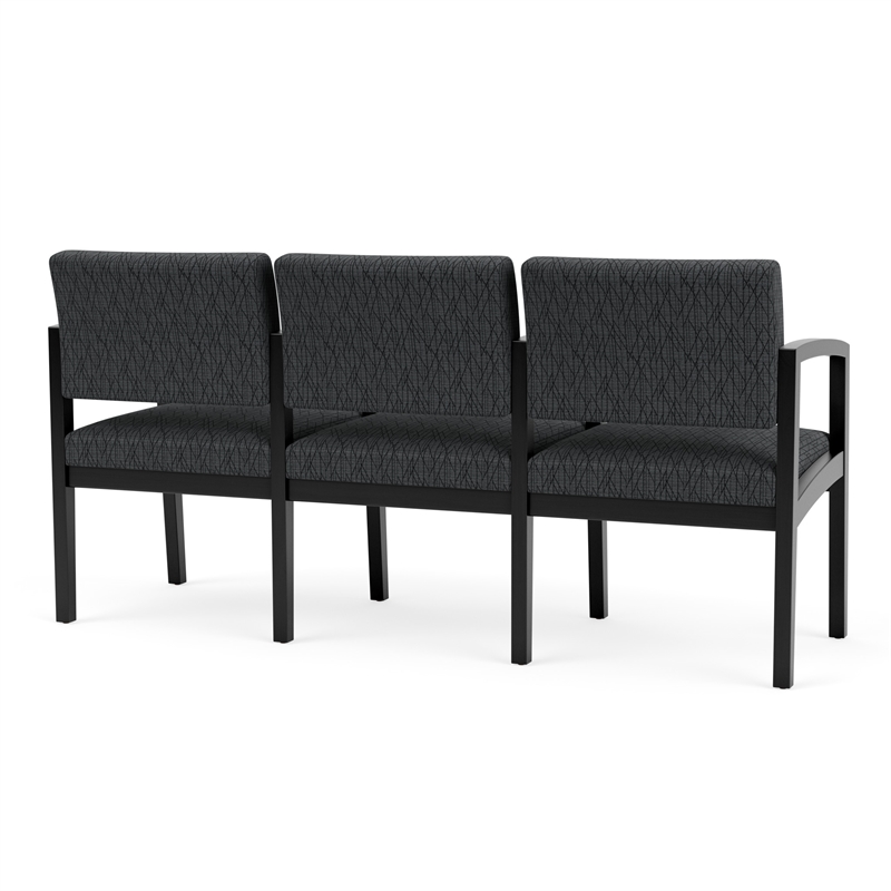 Lenox Wood Reception Waiting 3-Seat Tandem Seating / Black Wood / Dark Gray
