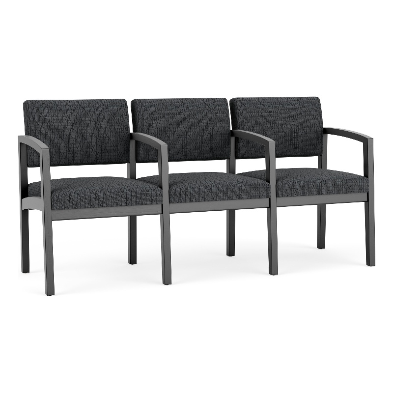 Lenox Wood Reception Waiting 3-Seat Tandem Seating / Black Wood / Dark Gray
