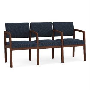 Lenox Wood Reception Waiting 3-Seat Tandem Seating / Walnut Wood / Blue