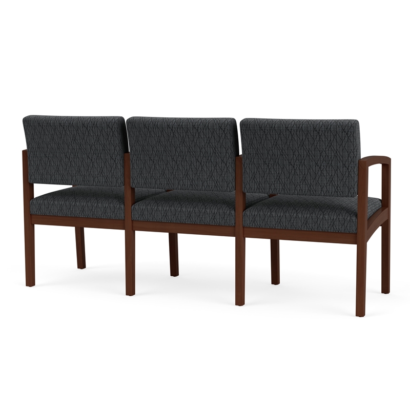 Lenox Wood Reception Waiting 3-Seat Tandem Seating / Walnut Wood / Dark Gray