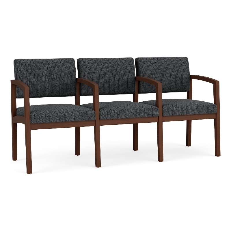 Lenox Wood Reception Waiting 3-Seat Tandem Seating / Walnut Wood / Dark Gray