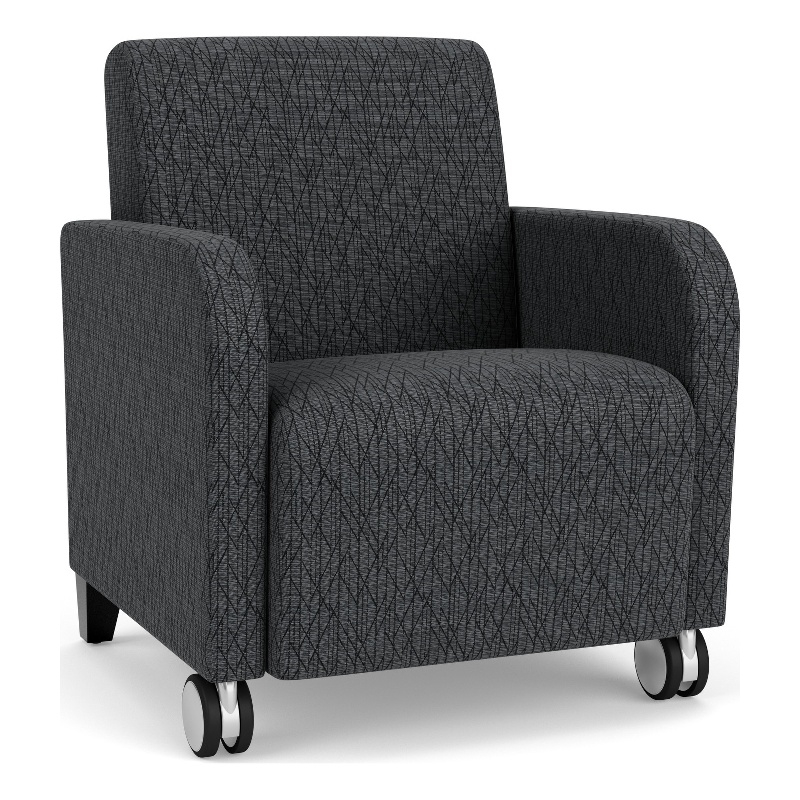 Siena Lounge Reception Guest Chair / Casters / Black Wood Legs / Dark Gray