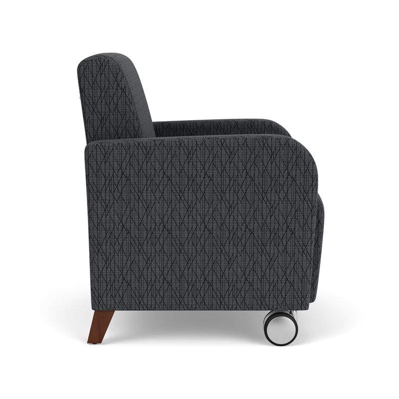 Siena Lounge Reception Guest Chair / Casters / Walnut Wood Legs / Dark Gray