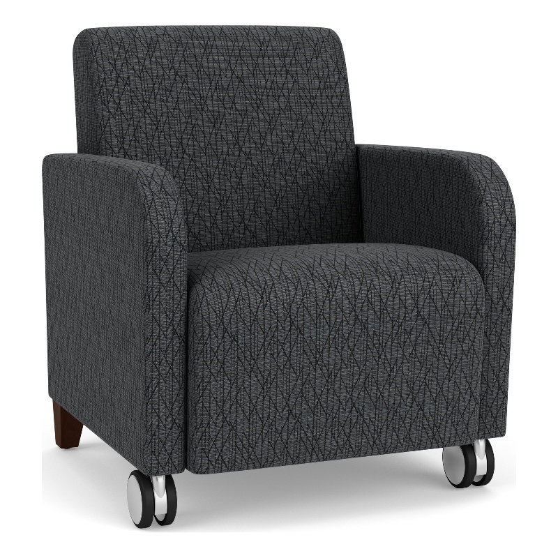 Siena Lounge Reception Guest Chair / Casters / Walnut Wood Legs / Dark Gray
