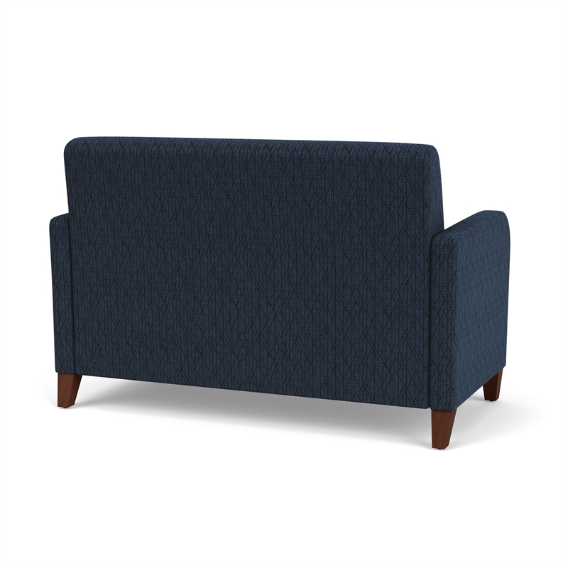 Siena Lounge Lobby Reception Waiting Loveseat / Walnut Wood Legs / Blue