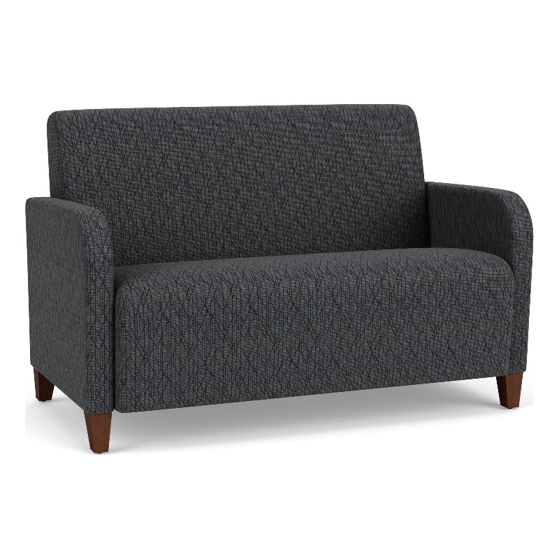 Siena Lounge Reception Waiting Loveseat / Walnut Wood Legs / Dark Gray
