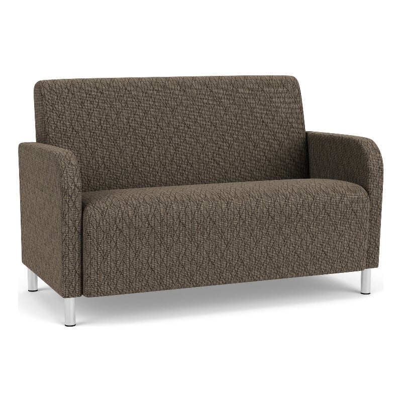 Siena Lounge Lobby Reception Waiting Loveseat / Brushed Steel Legs / Brown