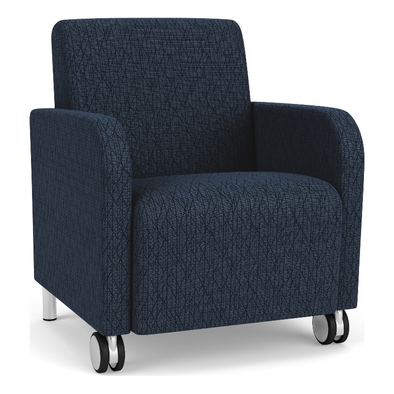 Siena Lounge Reception Waiting Guest Chair / Casters / Brushed Steel Legs / Blue