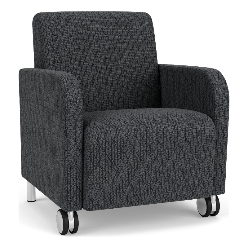 Siena Lounge Reception Guest Chair / Casters / Brushed Steel Legs / Dark Gray