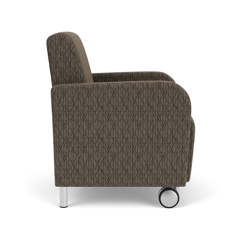Siena Lounge Reception Guest Chair / Casters / Brushed Steel Legs / Brown