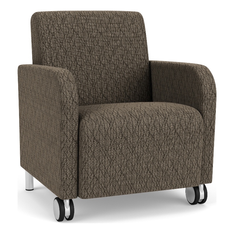 Siena Lounge Reception Guest Chair / Casters / Brushed Steel Legs / Brown