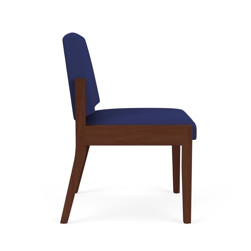 Amherst Wood Reception Waiting Armless Guest Chair / Walnut Wood / Blue