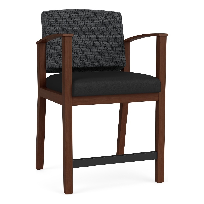 Amherst Wood Reception Waiting Hip Chair / Walnut Wood / Dark Gray / Black
