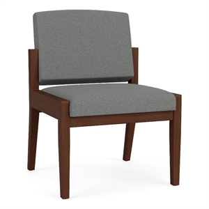 Amherst Wood Reception Waiting Armless Guest Chair / Walnut Wood / Light Gray