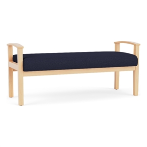 Amherst Wood Reception Waiting 19&quot 2 Seat Bench / Natural Wood / Navy Blue