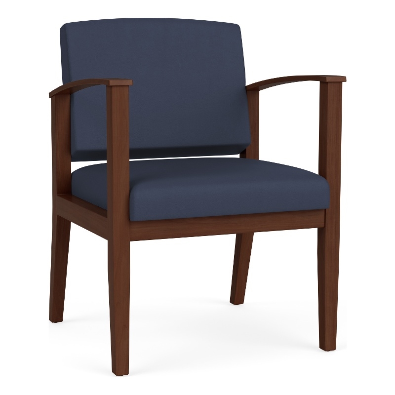 Amherst Wood Reception Waiting Room Healthcare Guest Chair / Walnut Wood / Blue