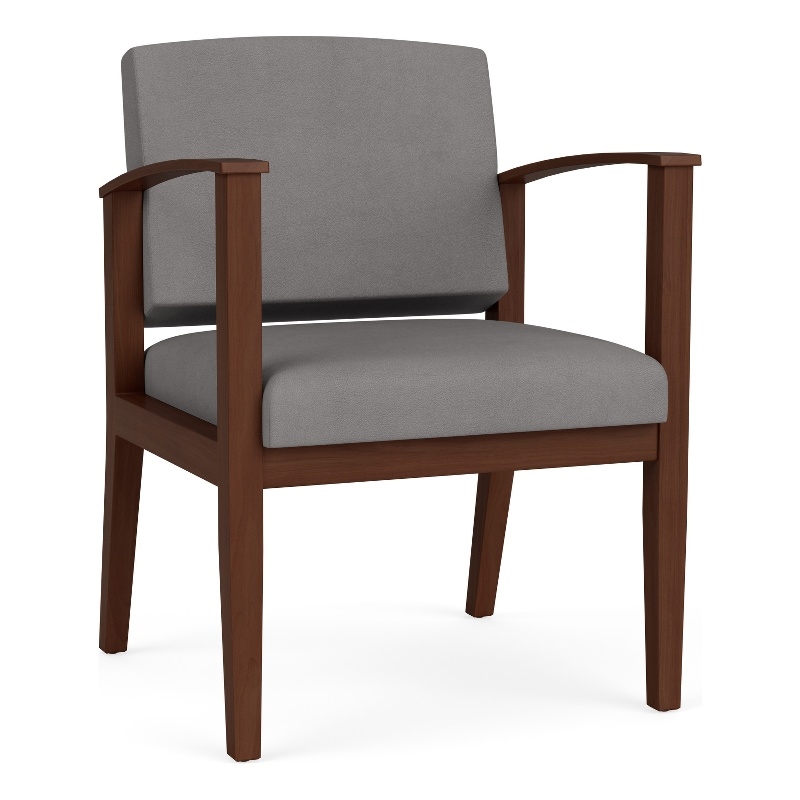 Amherst Wood Reception Waiting Room Guest Chair / Walnut Wood / Light Gray