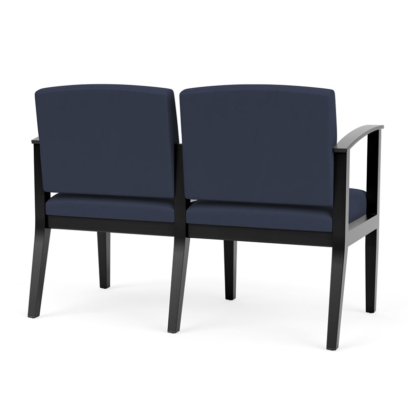 Amherst Wood Reception Waiting Room Healthcare 2-Seat Chair / Black Wood / Blue