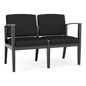 amherst wood reception waiting room healthcare 2-seat chair / black wood / black
