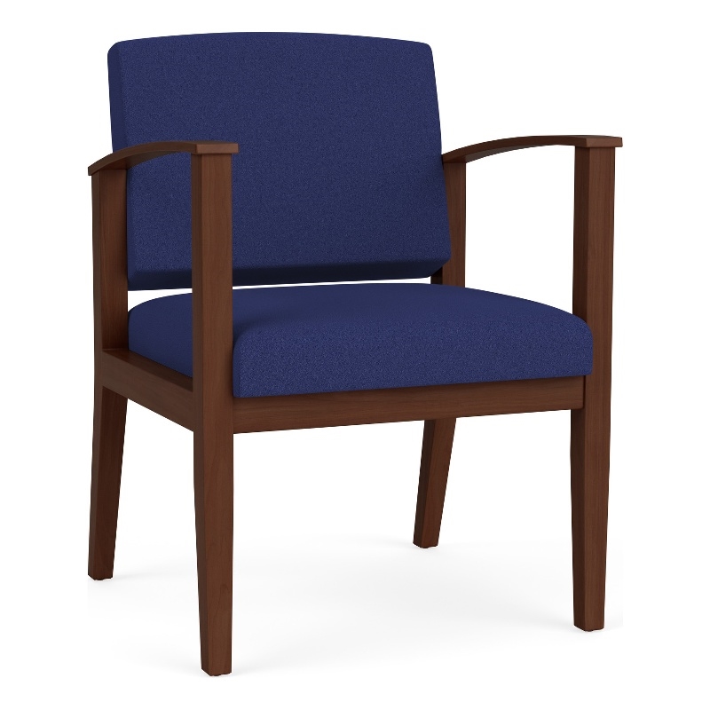 Amherst Wood Reception Waiting Room Healthcare Guest Chair / Walnut Wood / Blue
