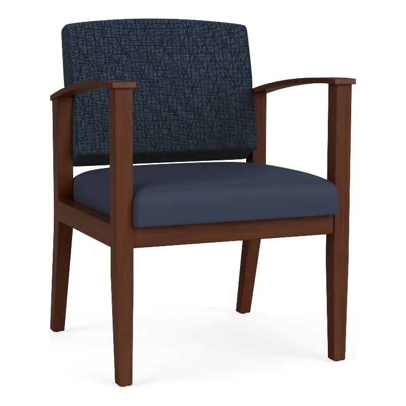 Amherst Wood Reception Waiting Guest Chair / Walnut Wood / Blue / Blue