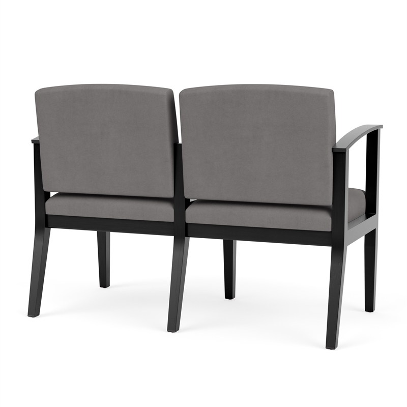Amherst Wood Reception Waiting Room 2-Seat Chair / Black Wood / Light Gray