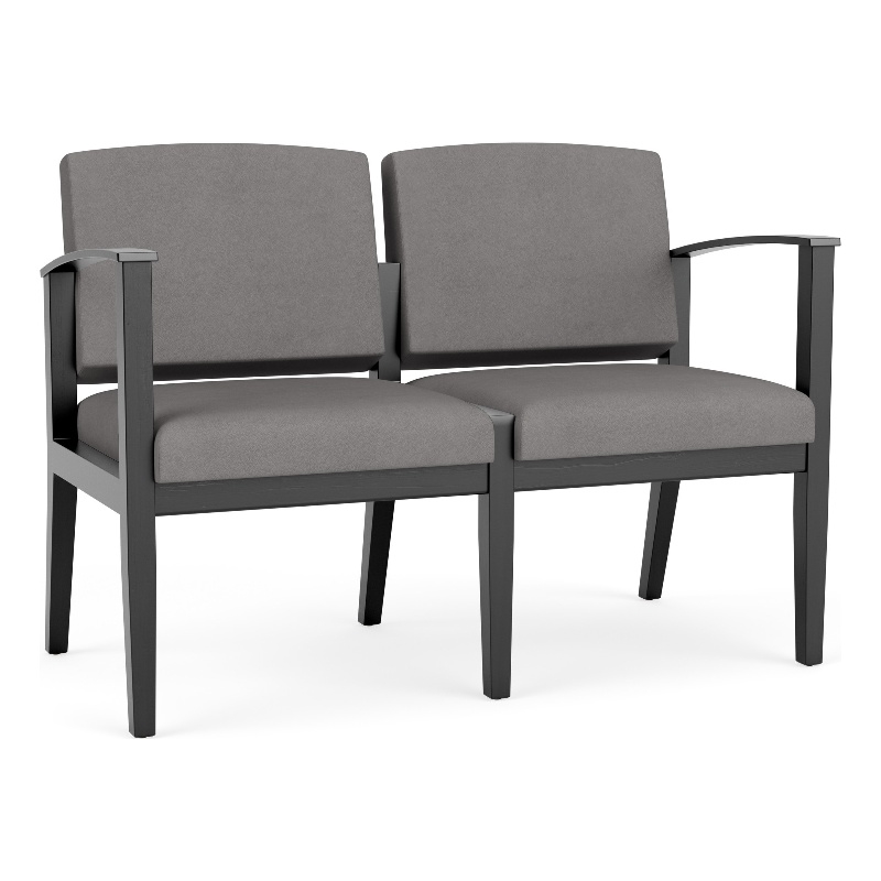 Amherst Wood Reception Waiting Room 2-Seat Chair / Black Wood / Light Gray