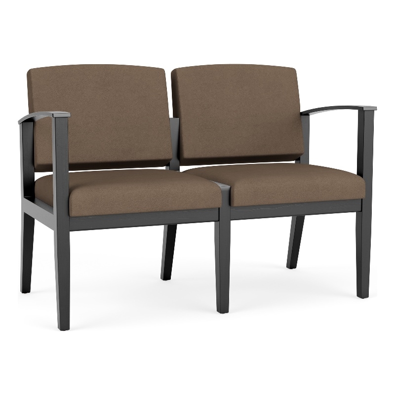 Amherst Wood Reception Waiting Room Healthcare 2-Seat Chair / Black Wood / Brown