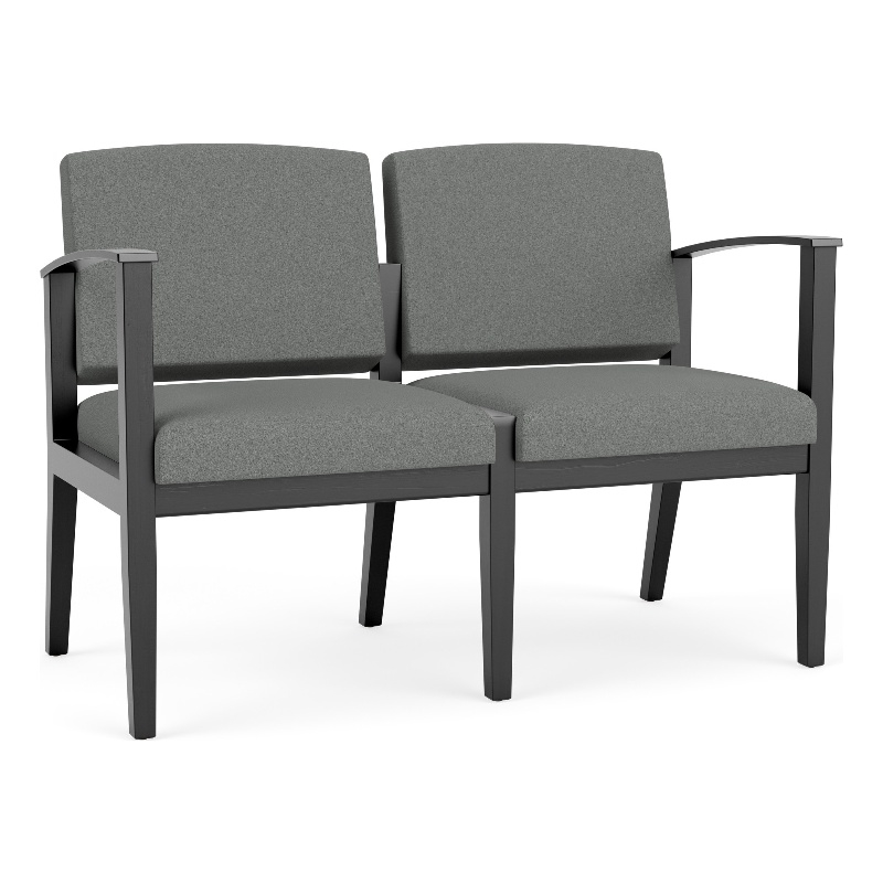 Amherst Wood Reception Waiting Room 2-Seat Chair / Black Wood / Light Gray