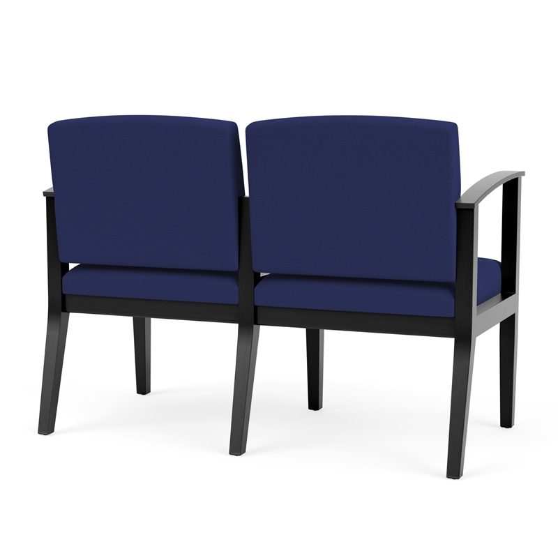 Amherst Wood Reception Waiting Room Healthcare 2-Seat Chair / Black Wood / Blue