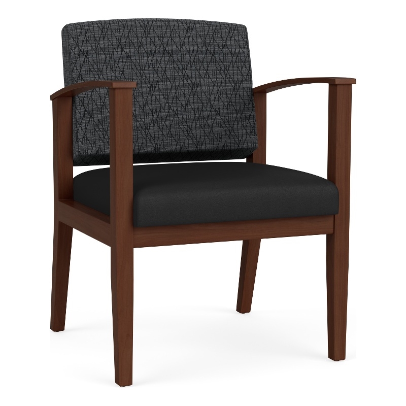Amherst Wood Reception Waiting Guest Chair / Walnut Wood / Dark Gray / Black