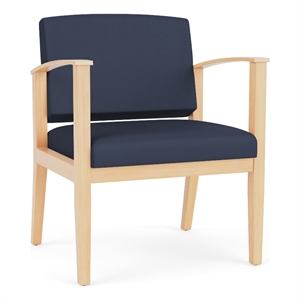 Amherst Wood Reception Waiting Oversize Guest Chair / Natural Wood / Blue