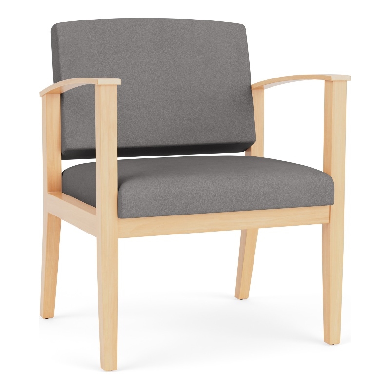 Amherst Wood Reception Waiting Oversize Guest Chair / Natural Wood / Light Gray