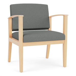 Amherst Wood Reception Waiting Oversize Guest Chair / Natural Wood / Light Gray