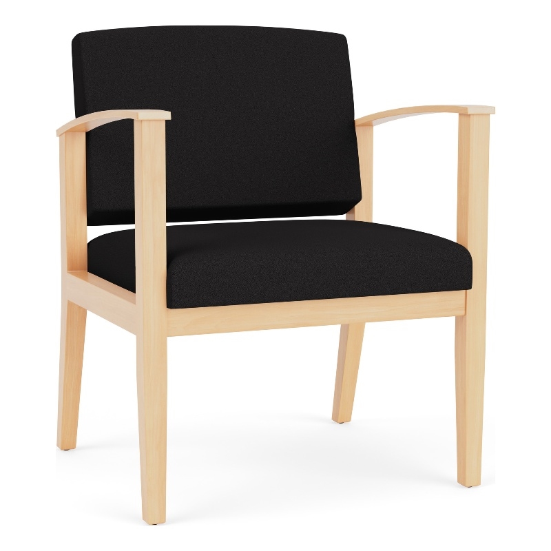 Amherst Wood Reception Waiting Oversize Guest Chair / Natural Wood / Black