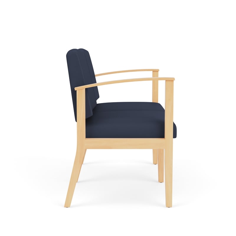 Amherst Wood Reception Waiting Room 2-Seat Chair / Natural Wood / Blue