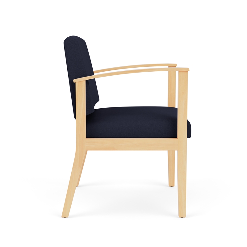 Amherst Wood Reception Waiting Oversize Guest Chair / Natural Wood / Navy Blue