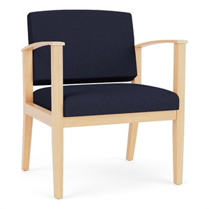 Amherst Wood Reception Waiting Oversize Guest Chair / Natural Wood / Navy Blue