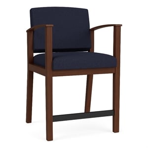 Amherst Wood Reception Waiting Room Hip Chair / Walnut Wood / Navy Blue