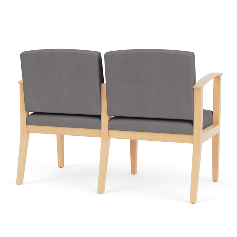 Amherst Wood Reception Waiting 2-Seat Chair / Natural Wood / Light Gray
