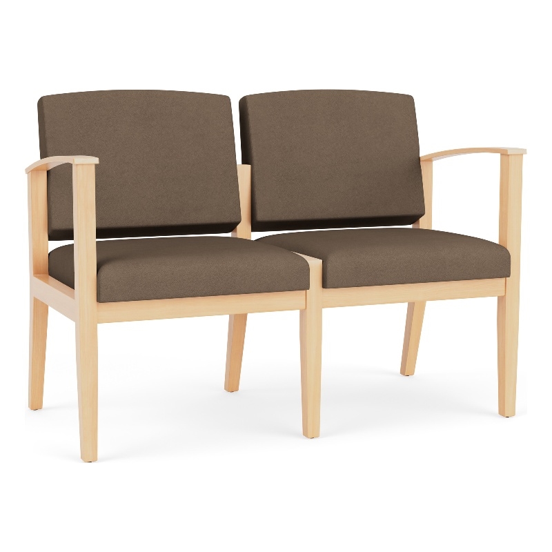 Amherst Wood Reception Waiting Room 2-Seat Chair / Natural Wood / Brown