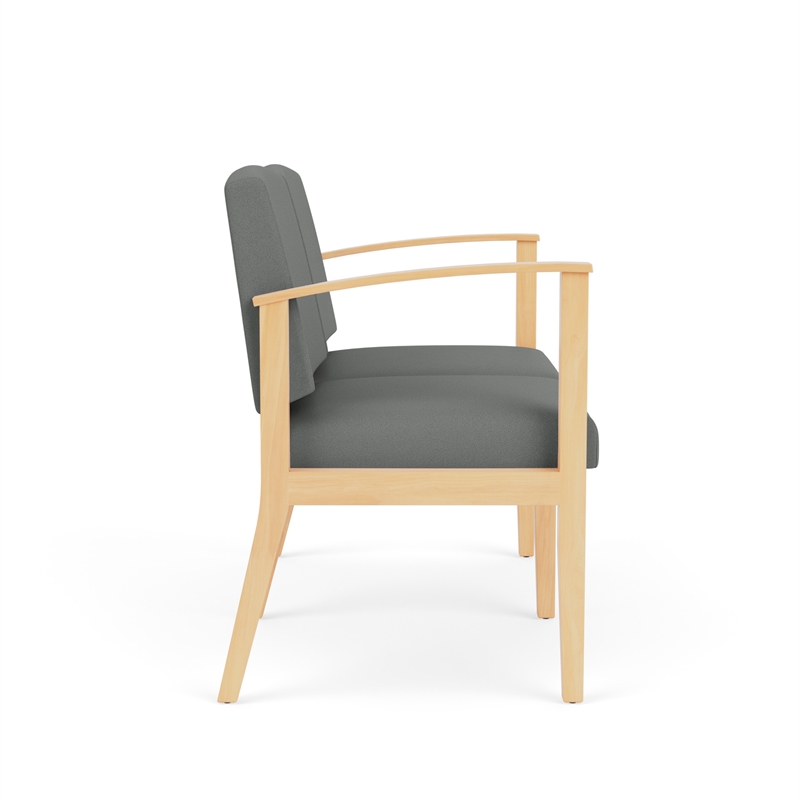 Amherst Wood Reception Waiting 2-Seat Chair / Natural Wood / Light Gray