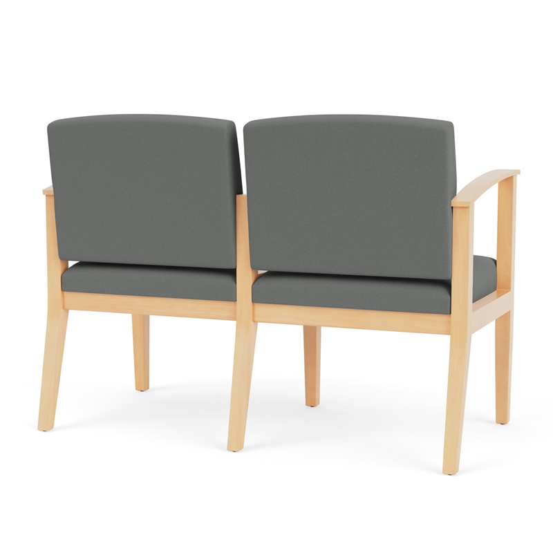 Amherst Wood Reception Waiting 2-Seat Chair / Natural Wood / Light Gray