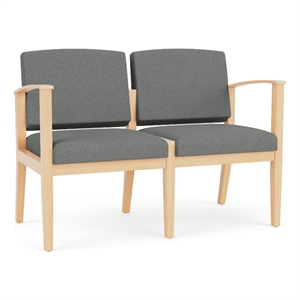 Amherst Wood Reception Waiting 2-Seat Chair / Natural Wood / Light Gray