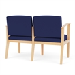 Amherst Wood Reception Waiting Room 2-Seat Chair / Natural Wood / Blue