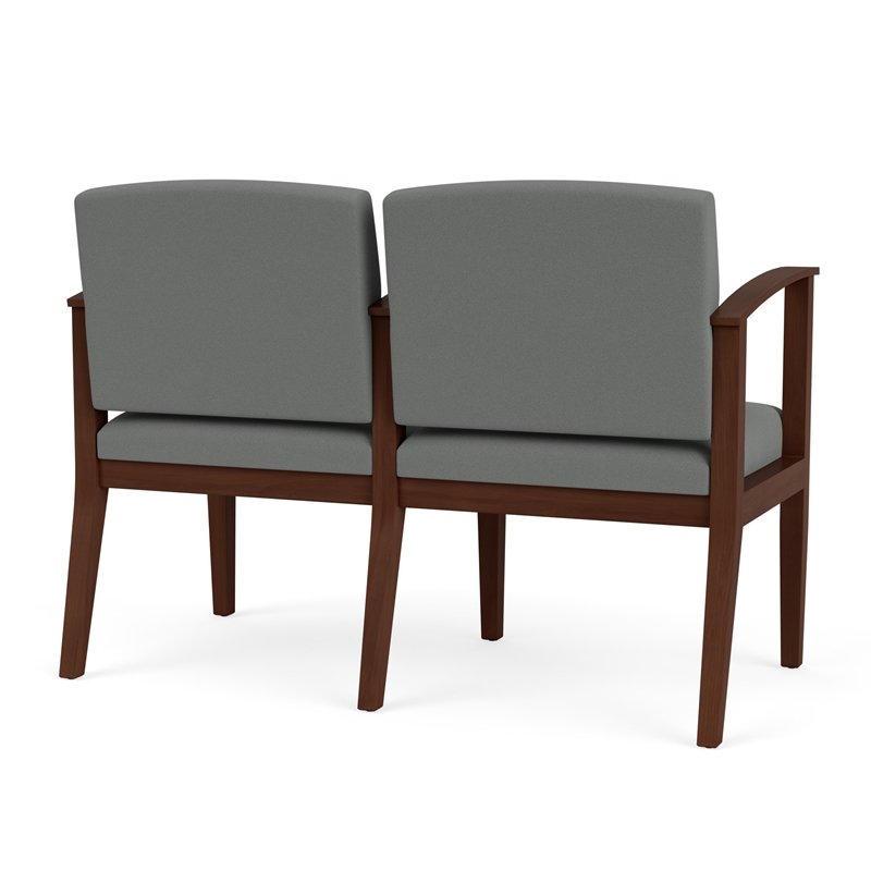 Amherst Wood Reception Waiting 2 Seat Tandem Seating / Walnut Wood / Light Gray
