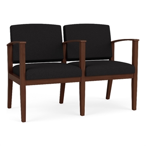 Amherst Wood Reception Waiting 2 Seat Tandem Seating / Walnut Wood / Black