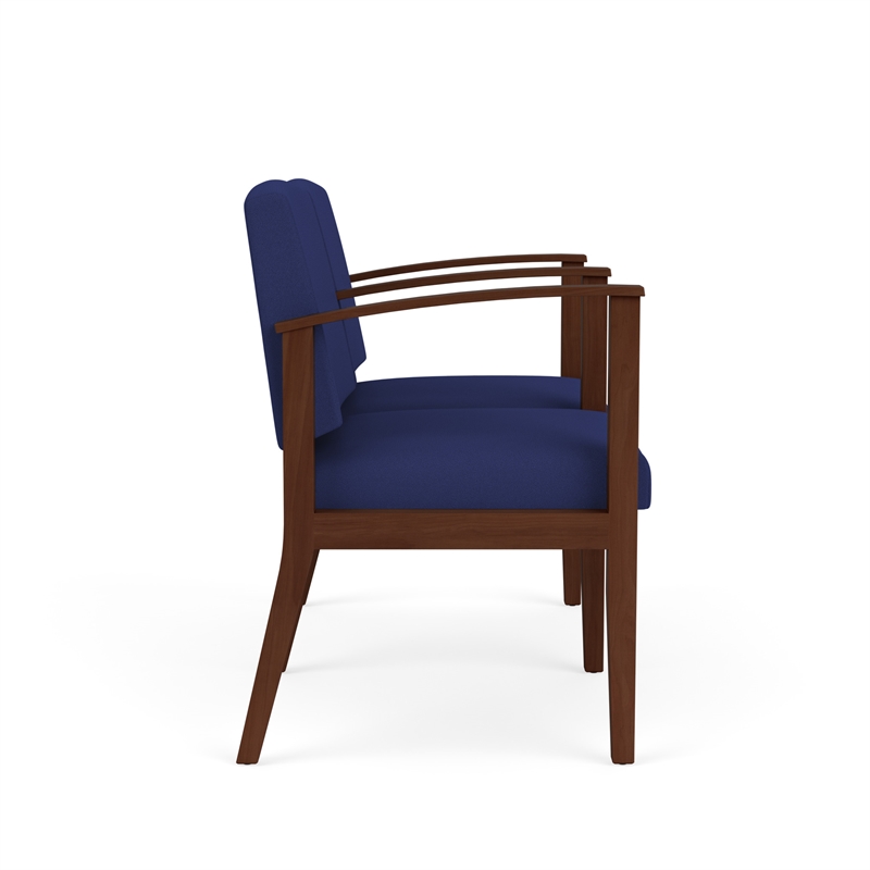 Amherst Wood Reception Waiting 2 Seat Tandem Seating / Walnut Wood / Blue